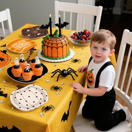 Halloween Pumpkin Paper Plates - 60 Disposable Party Tableware for Halloween Decorations