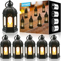 Electroplating Gold Mini Lantern Set with Flickering LED Candles - Vintage Black Hanging Candle Lanterns for Halloween Weddings & Christmas (6 Pcs)