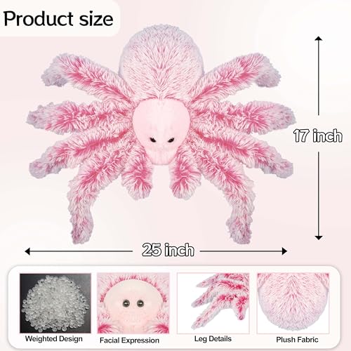 Weighted Stuffed Animal Spider Plush Toy - 25 Inch, 4.2 lbs, Red, Huggable & Realistic Kids Gift
