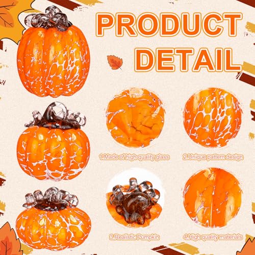 Orange Hand Blown Glass Pumpkin Figurines Set - Fall Harvest Decor, 3 Sizes