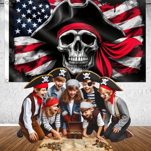 Pirate Banner 5ft x 3ft Skeleton Party Decorations Pirate Backdrop Halloween Birthday