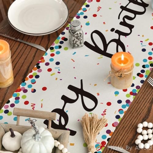Polka Dot Beige Happy Birthday Table Runner 13 x 72 Inches Pack of 3