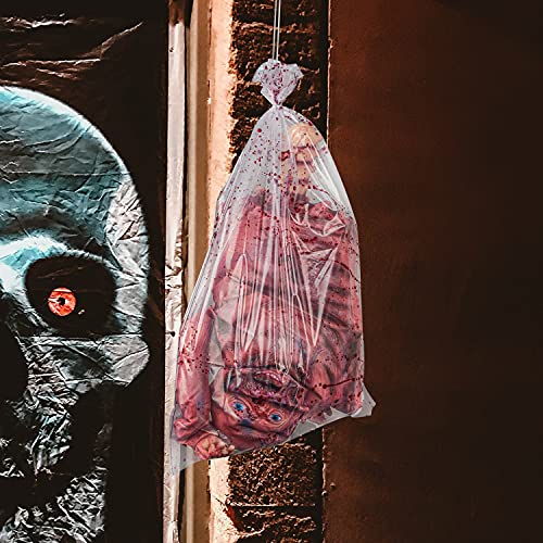 Halloween Bloody Half Body Prop with Hanging Bag - Creepy 29 Inch Latex Decoration for Haunted House & Party