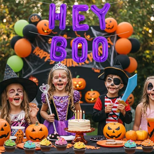 16 Inch Purple Hey Boo Foil Banner Balloons Halloween Party Decorations