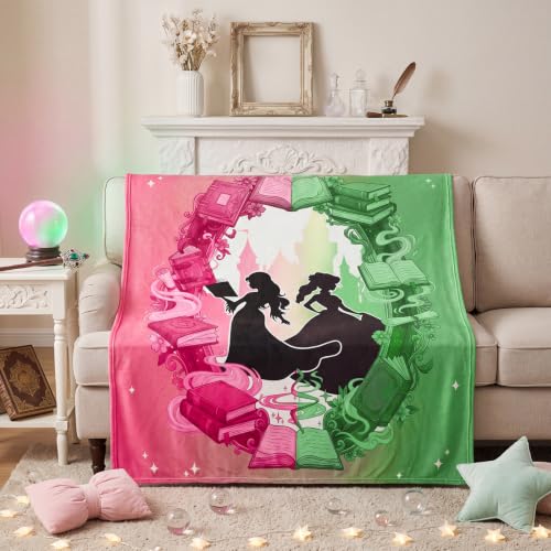 Pink & Green Witch Book Throw Blanket for Girls - Cozy 50x60 Inch Flannel Design