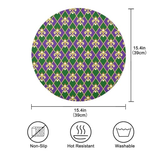 Mardi Gras Placemats Set of 6 - Gold, Green, Purple Fleur de Lis Table Mats 12x18"