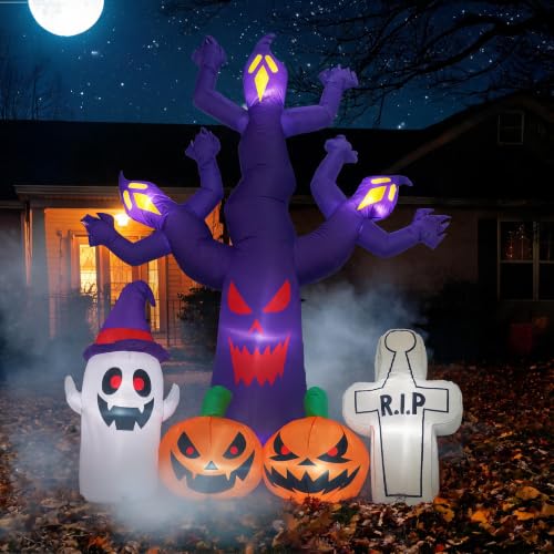 8FT Outdoor Halloween Inflatable Tree with LEDs and Creepy Scene