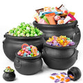Halloween Witch Cauldron Decorations 6 Pack - Large Black Plastic Cauldrons for Party & Haunted House