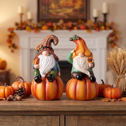 Fall Gnome Figurines Set - Pumpkin Decor for Thanksgiving & Halloween
