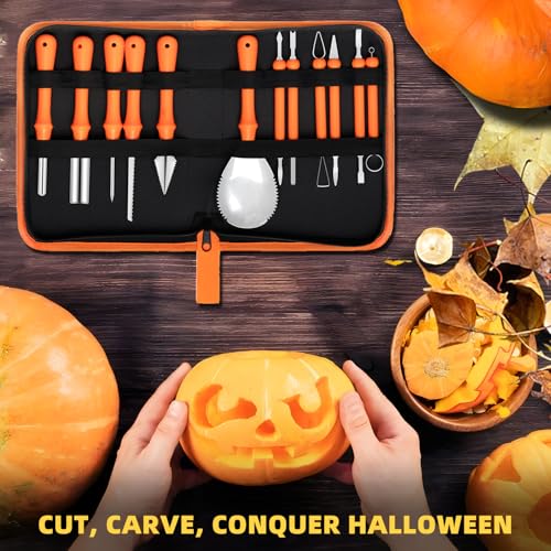 Halloween Pumpkin Carving Kit with 12 Stencils & Tools, Includes Bag