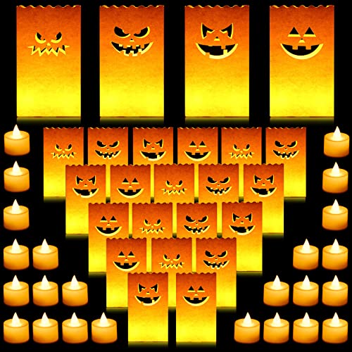 Halloween Luminary Bags with LED Candles Set - Classic Style, 48 Pcs