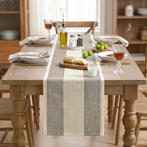 Farmhouse Rustic Table Runner - 13x60 Inch Brown Macrame Fabric for Dining & Holiday Decor