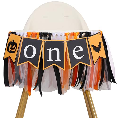 Halloween First Birthday Banner with Pumpkin & Bat Decorations - Kids Party Garland