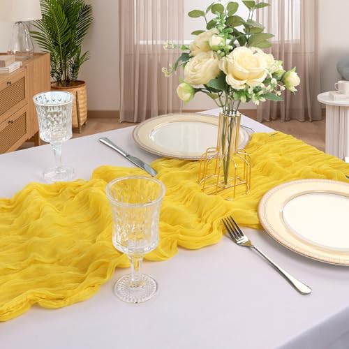 Lemon Yellow Cheesecloth Table Runner 12 Pack - 23x120 Inches, Boho Decor