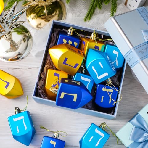 Hanukkah Dreidel Ornaments Set - 24 Plastic Holiday Decorations for Small Trees