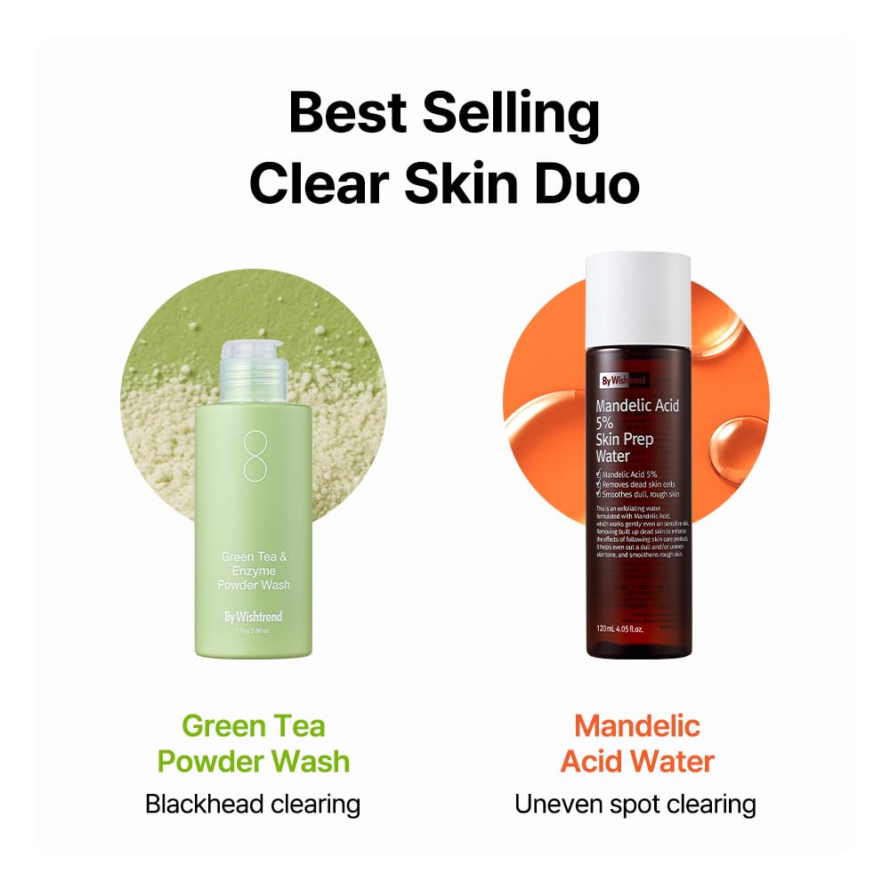 WISHTREND Green Tea & Enzyme Powder Wash - Gentle Facial Cleanser for Sensitive Skin | 110g / 3.88 Oz