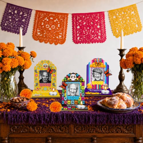 Dia De Los Muertos Photo Frame Set with Candles & Decor for Ofrenda Altar