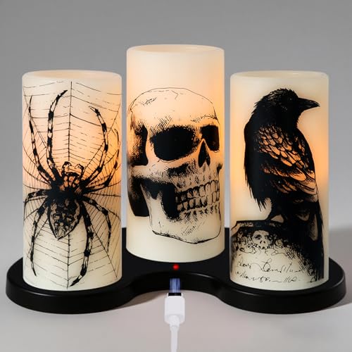 2-Skull Rechargeable Halloween Flameless Candles with Remote & Timer
