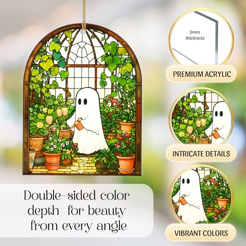 Halloween Ghost Plant Suncatcher Ornament - Style 2, Cozy Autumn Décor