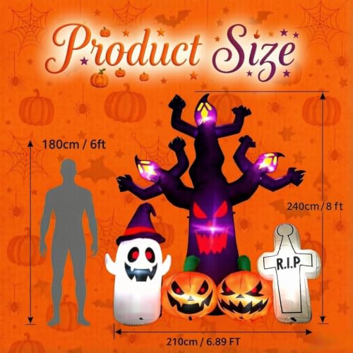 8FT Outdoor Halloween Inflatable Tree with LEDs and Creepy Scene