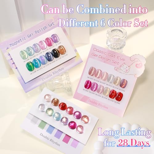 Cat Eye Gel Nail Polish Set - Silver, 28-Pieces, Magnetic Effect, Same Bottle