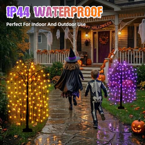 Lighted Halloween Tree 4 FT Black & Purple Orange Spooky Willow Outdoor Decor