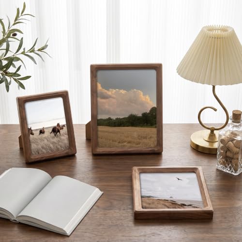 7x9 Walnut Picture Frame - Handcrafted Natural Wood with Tempered Glass, Wall & Tabletop Display - Black Walnut Variation
