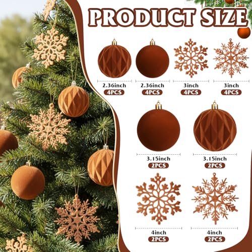 Brown Velvet Christmas Tree Ornaments Set - Holiday Decor, 36 Pcs
