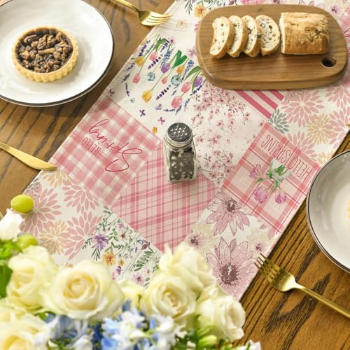 Pink Tulip Dahlia Floral Table Runner 13x120 Inch for Spring & Summer Dining