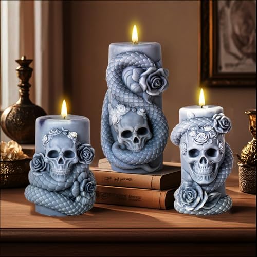 Silicone Candle & Resin Molds Set - Snake & Skull Design, 4 Pieces