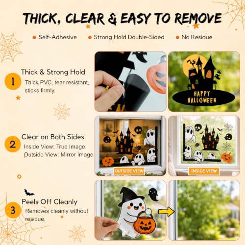 Halloween Window Stickers - 10 Sheets Ghost Pumpkin Haunted House Decorations