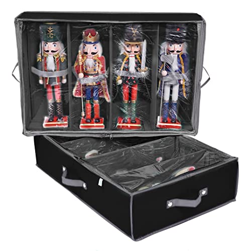 ProPik Black Christmas Figurines Storage Box - Holds 4 Figures Up to 16 Inches, Adjustable Dividers, See-Through Lid