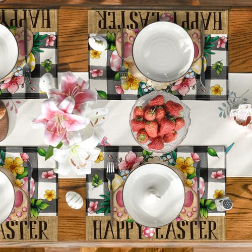 Easter Placemats Set of 4 - Buffalo Plaid Bunny Egg Spring Dinner Decor