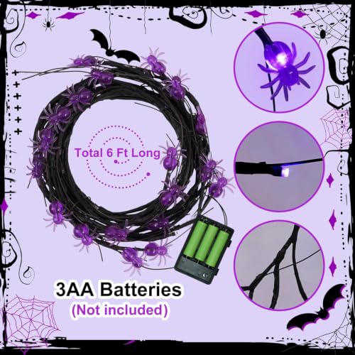 Halloween Spider Willow Vine Lights - 54 LED Purple Decor with Spider - Light with Spider Variation