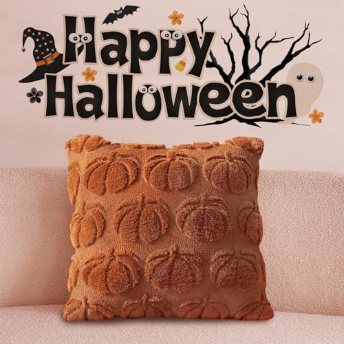 2-Pack Fall Throw Pillow Covers 18x18 Pumpkin Halloween Autumn Decor - Dark Rust