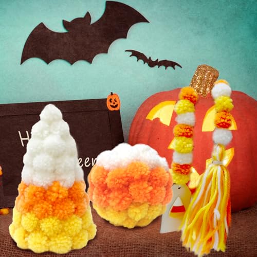 Halloween Candy Corn Decor Set - Mini Yarn Trees & Fall Table Centerpieces