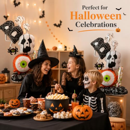 Halloween Foil Balloons Set - Spooky Eyeball Ghost Spider Skull Decor, 2 Pack