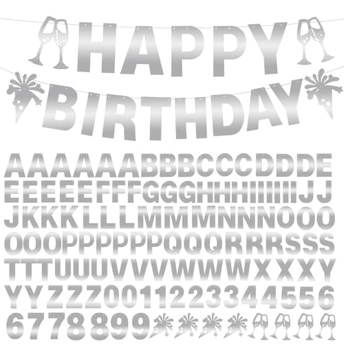 129Pcs Glitter Customizable Banner Kit - Silver Happy Birthday Party Decor