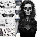 Zombie Skull Face Tattoos for Halloween & Cosplay – 4 Sheets