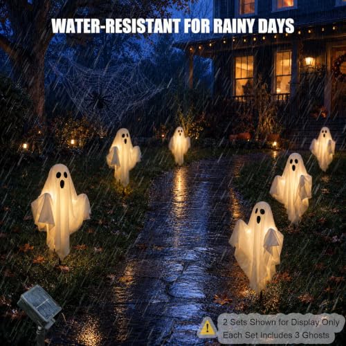Outdoor Solar Ghost Lights 3-Pack - Halloween Pathway Yard Decor