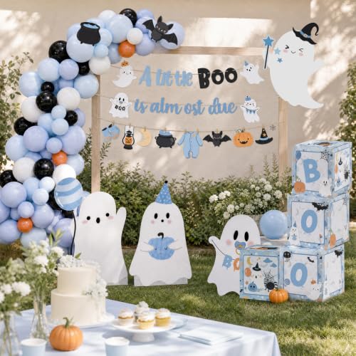 Halloween Baby Shower Decorations Set with Balloon Garland & Ghost Standees