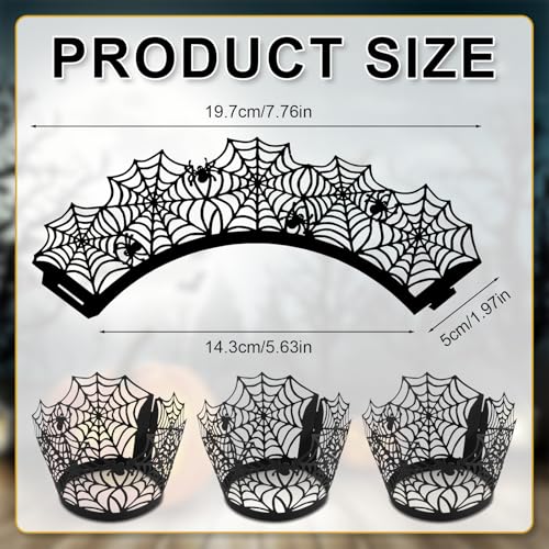 Halloween Cupcake Wrappers - Black Spider Web Cake Liners, Pack of 36