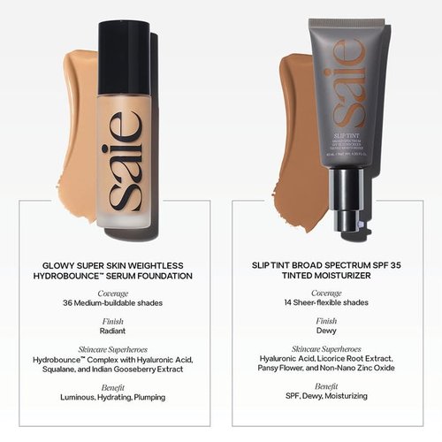Saie Glowy Super Skin Tint Liquid Foundation - Weightless + Dewy Foundation with Lightweight Medium Coverage - Hydrating Face Makeup + Skin Care Serum Hybrid with Hyaluronic Acid - Shade 7 (1.01 oz)