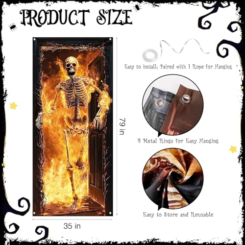 Large Halloween Skeleton Door Cover with Fire Escape - Indoor Outdoor Haunted House Decor