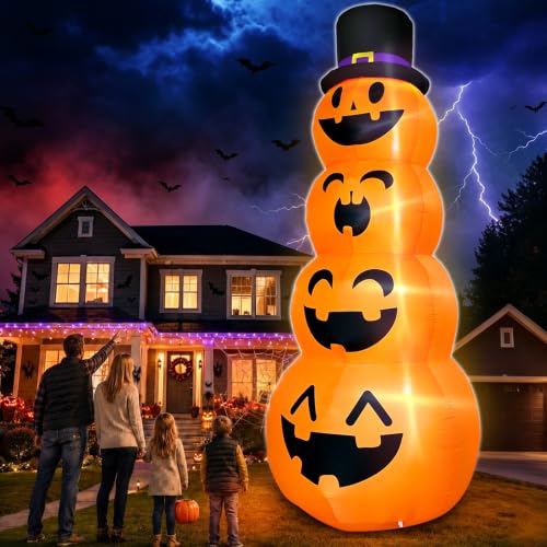 12Ft Giant Halloween Inflatable Pumpkins with LED Lights & Stakes Outdoor Decorations