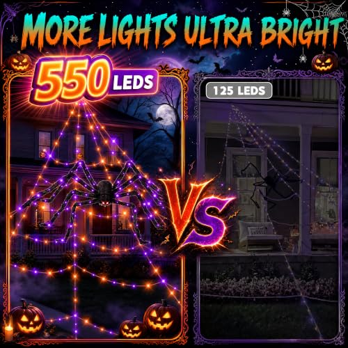 Giant Spider Web Lights – Outdoor Halloween Cobwebs with 550 LEDs, 11 Modes & Remote Control