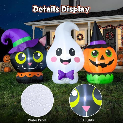 6FT Halloween Inflatable Pumpkin Ghost & Cat Outdoor Decorations with LED Lights - Yard & Garden Decor
