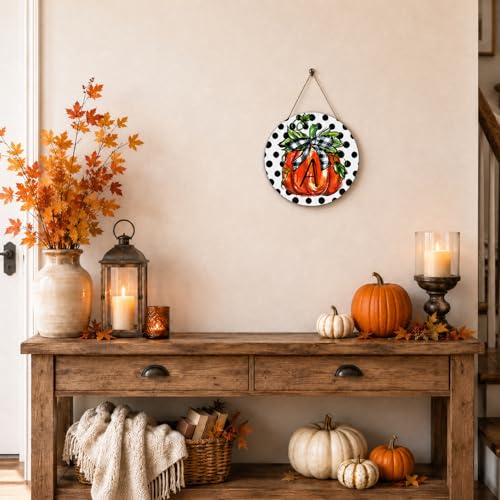 Smile Fall Thanksgiving Wooden Door Hanger with Monogram Letter A - Pumpkin Decor Variation A
