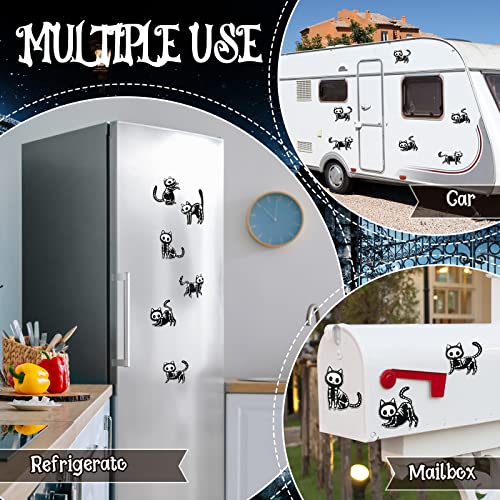 Halloween Skeleton Cat Magnets Set - Reflective Waterproof Decor for Refrigerator & Metal Surfaces