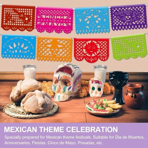 Multicolor Dia De Los Muertos Mexican Party Decorations - 6 PCS Papel Picado Banner Set
